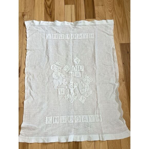 Vintage Baby Blanket Blue Teddy‎ Bear Made In Great Britain Vintage Nordstrom - Picture 1 of 4